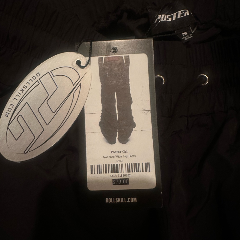Dolls Kill Poster Girl B!tch Not Nice Wide Leg Nylon Pants RARE NWT small - Picture 5 of 9